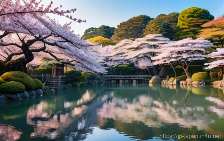 일본 벚꽃 시즌 여행 계획 - **"A serene early morning view of cherry blossoms at a hidden local temple garden in Japan. The soft...